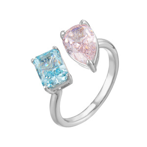 <b>Ice</b> Flower Cut <b>Ring</b> Pink Blue Geometric Shape Prong Setting Adjustable Women's Fashion Jewelry - Product Image 5