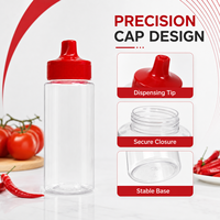Bouteille souple en plastique transparent de qualité alimentaire personnalisée en gros avec bouchon distributeur rouge pour Ketchup, Sauce Pimentée, Vinaigrette, Sirop