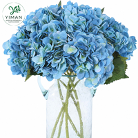 Arrangement floral d'hortensias artificiels de haute qualité YM, toucher réel, avec vase carré et réservoir d'eau en résine