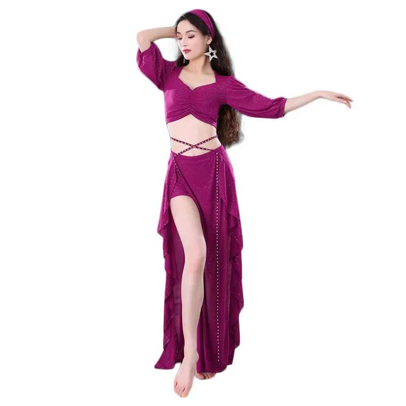 Newest Middle sleeve top with sexy skirt complete set for belly dance clothes