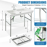 Table à filet en plastique polyvalente avec deux éviers pour l'extérieur