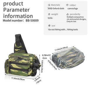カスタム屋外防水カモフラージュフィッシングクロスボディスリング収納バッグフィッシングタックルバッグロッド & ギアホルダー付き - Product Image 6