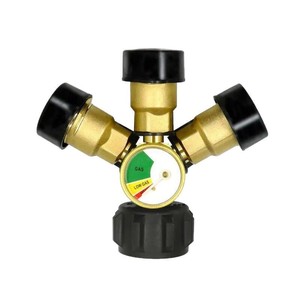 Regulador de gas propano de latón con válvula de 3 vías y manómetro para estufas de camping, uso portátil en exteriores - Product Image 5
