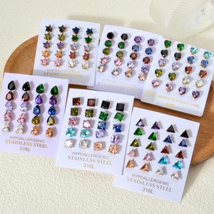 Bijoux en acier inoxydable 304/316L de mode en gros, plaqués or 18 carats, zircone colorée, forme personnalisée, boucles d'oreilles pendantes pour femmes - Product Image 1