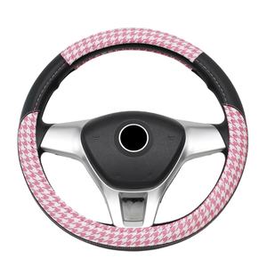 Funda para Volante con Diseño de Pata de Gallo Rosa, Universal, Transpirable, de Cuero PU, Protector de Volante, Venta al Por Mayor de Fábrica, OEM/ODM - Product Image 1