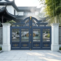Portail de jardin en aluminium de sécurité anti-escalade à pointe en forme de lance, thermolaqué noir, pour allée de villa, vente en gros OEM, résistant aux UV, 4 pieds