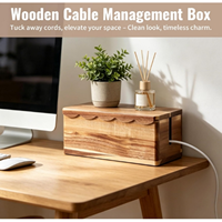 Caja grande para organizar cables, con borde festoneado, de madera de acacia, para organizar cables eléctricos y regletas.
