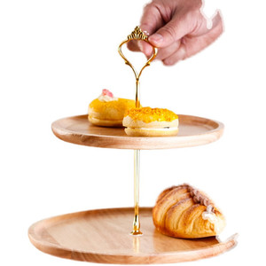 Wooden Double Layer Fruit <b>Plate</b> Round Multi Functional Home Bakery Display <b>Rack</b> For Cake Dessert Pastry Birthday Party - Product Image 5