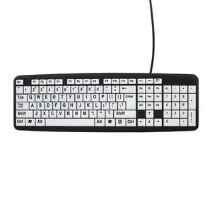 Teclado de computador grande impressão, teclado USB alto contraste com fio com letras de impressão extragrandes para baixa visão visualmente prejudicada