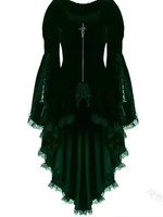 Robe de soirée gothique pour femme à manches longues, en velours, avec croix irrégulière, ourlet en dentelle, style médiéval, robe de sorcière, costume de cosplay Lolita