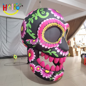 Giorno di decorazione della testa gigante del teschio rosa morto gonfiabile Halloween Hanging viola - Product Image 4