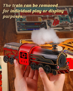 Kit DIY de train miniature pour bibliothèque - Puzzle en bois 3D avec lumière LED, décoration rétro steampunk pour étagère, pour adultes et adolescents (183 pièces) - Product Image 5