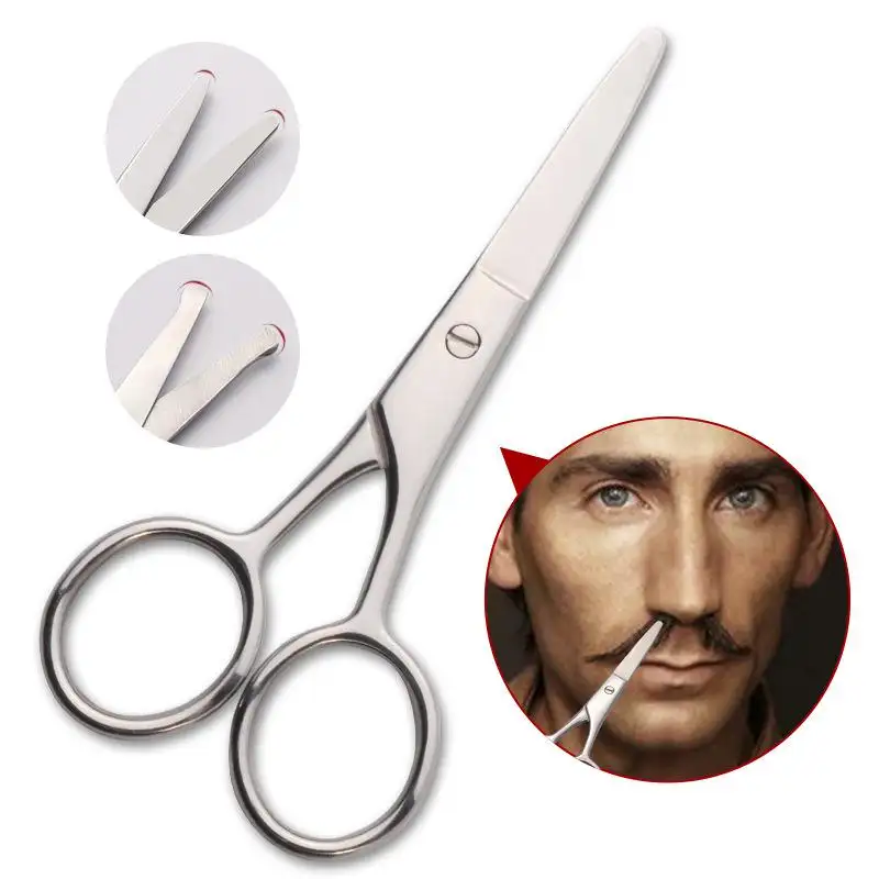 Profesional de acero inoxidable tijeras de pelo Facial para hombres bigote el pelo de la nariz y de barba tijeras de seguridad de uso para las cejas