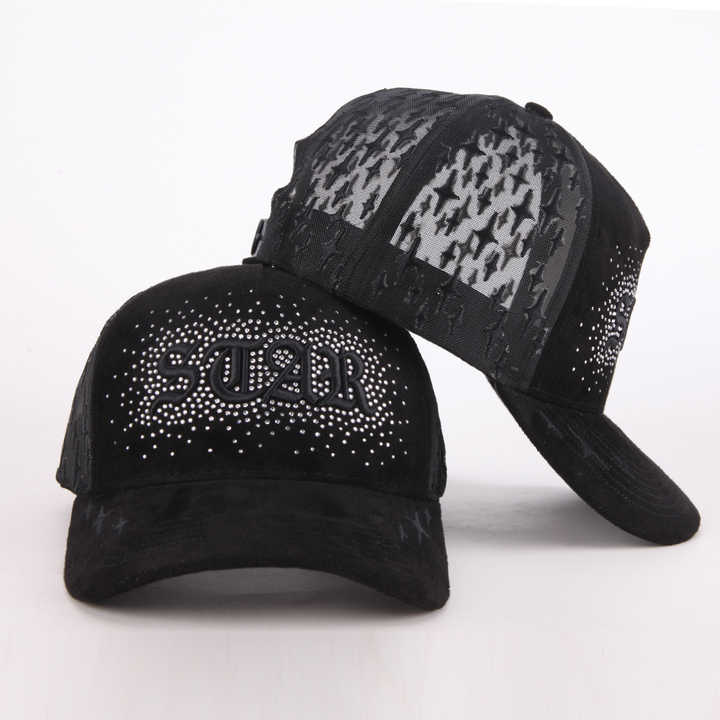 Hat Mesh Sample Custom Mens Mesh Hat with 3D Embroidery and Rhinestones
