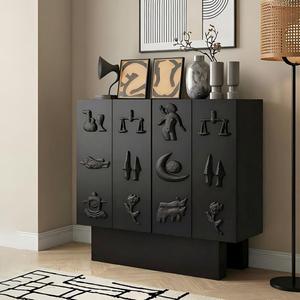 Credenza Alta in Stile Retrò Italiano Minimalista, Mobile per Sala da Pranzo in Stile Wabi-Sabi Cinese, Credenza di Lusso per Ingresso Villa e Vetrina per Vini - Product Image 4