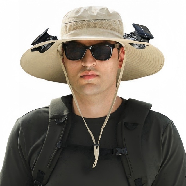 Hot-Selling Summer Travel Fisherman Hat Solar Rechargeable with Double Battery Powered Fans UV Protection for Outdoor