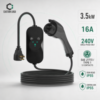 Pengisi Daya EV Portabel Smart Type 1 J1772 3.5kW 16A yang Dapat Disesuaikan, Terdaftar Level 2 Mode 2 NEMA 14-50 dengan Layar Timer 5m US Home Wallbox