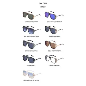 2022 New Fashion Metal Frame Retro Square Steampunk Men Sunglasses Full Pack Fashion Men's Flat Top Square Sunglasses Wholesale
