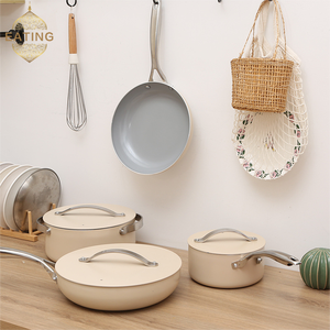 ทำชุดเครื่องครัวที่ใช้ได้กับแก๊สเหนี่ยวนำ26/28ซม. หม้อซุป Pans18/24ซม. 3ฝาไม่ติดเซรามิคเคลือบอลูมิเนียม - Product Image 3