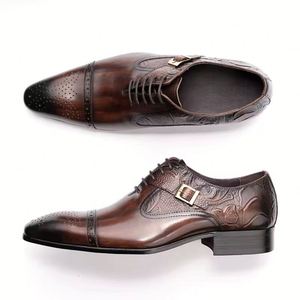 Latest Business Formal Stylish Brogue Men's <b>Shoes</b> Round Toe Korean Style Trendy Genuine Leather Autumn Waterproof <b>Shoes</b> - Product Image 5