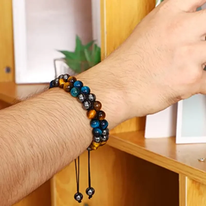 Pulsera de Cuentas de Ojo de Tigre Natural para Hombre, Joyería de Piedra de Lava y Hematita de Aleación para Distribución Global - Product Image 2