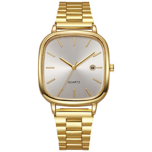 Reloj cuadrado pequeño dorado, esfera grande retro, reloj con calendario, reloj estilo hip-hop rap, reloj de cuarzo - Product Image 1