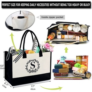 กระเป๋าโท้ทผ้าแคนวาสทรงสี่เหลี่ยมขนาดใหญ่ พิมพ์ลายตัวอักษรเก๋ไก๋ สำหรับผู้หญิง สะพายไหล่ ใช้ได้ทุกวัน เหมาะสำหรับช้อปปิ้ง - Product Image 1