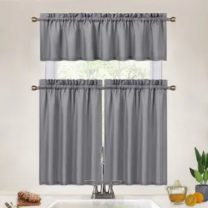 Bindi Kitchen Curtains Set 36 Inch With Attached Valance 3 Pcs Waffle Weave Tier Curtains And Valance Set
