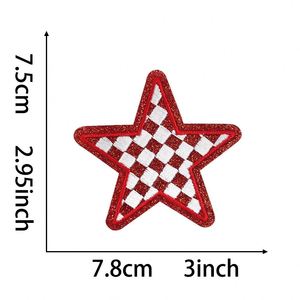 Iron on Glitter Edge Embroidery Checker Pattern <b>Star</b> Leopard Print <b>Lighting</b> Patch for Hat Hoodies Decoration - Product Image 4