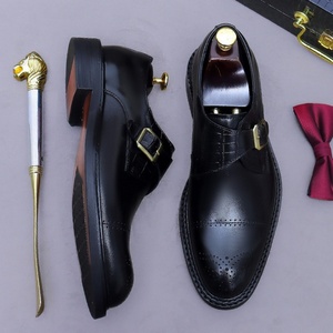 Nouvelles Chaussures Monk en Cuir Pleine Fleur à Boucle pour Hommes – Tendance, Polyvalentes, Décontractées à Trois Liens Sculptés - Product Image 2