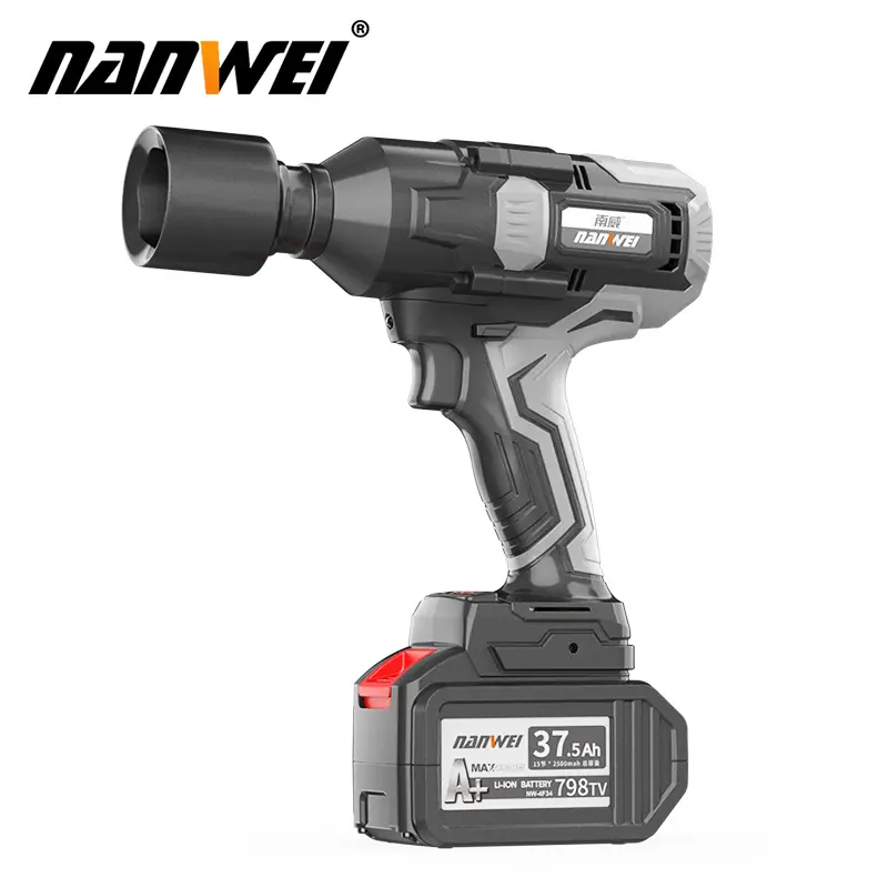 NANWEI 600Nm Industrial Rechargeable Lithium High Torque Brushless Electric Impact Wrench 1/2" High Power Heavy Duty Cordless Wr