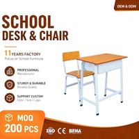 Ensemble de bureau et chaise réglables et confortables pour élèves du primaire - Mobilier de classe en MDF écologique, durable et ignifuge