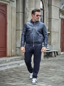 Giacca Bomber da Uomo in PU <span class=keywords><strong>Blu</strong></span> con Motivo Coccodrillo, Stile Casual e Slim-Fit - Product Image 2