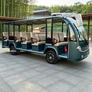 Bus électrique semi-fermé à carrosserie longue pour visites touristiques, avec bandes décoratives colorées, véhicule de tourisme pour parcs et campus - Product Image 1