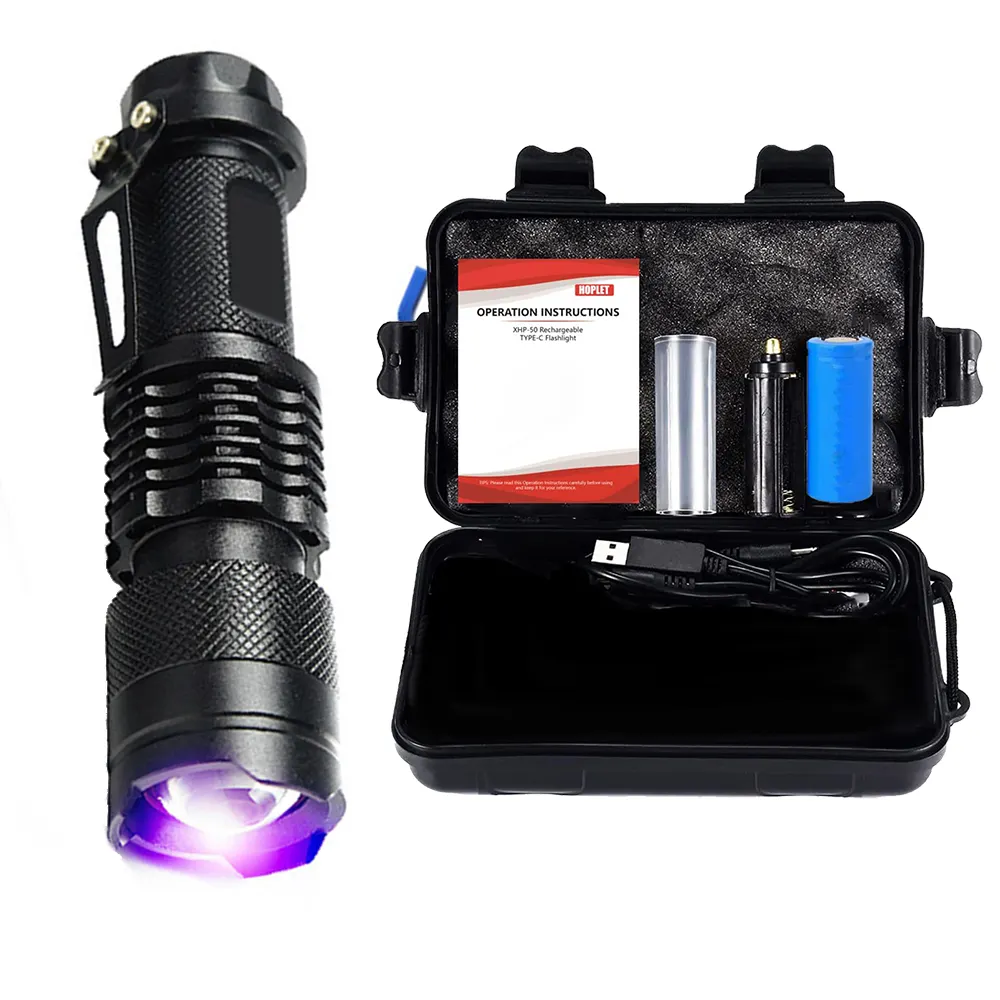 मिनी यूवी एलईडी टॉर्च 395 Lumens Q5 सामरिक Flashlights बैंगनी रोशनी धातु एल्यूमीनियम Blacklight मशाल यूवी प्रकाश जांच करने के लिए पैसे