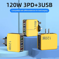 Chargeur rapide 120W avec 3 ports USB + 3 ports USB-C PD, 6 ports, prise EU/US/UK, charge rapide multi-ports USB Type-C 120W pour Xiaomi/Samsung/Huawei