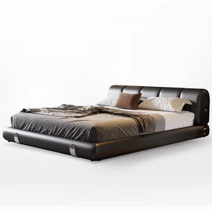 Cama de cuero minimalista moderna italiana, luz de Duna de arena, cama de Arte de dormitorio principal Simple de lujo, camas con funda - Product Image 1
