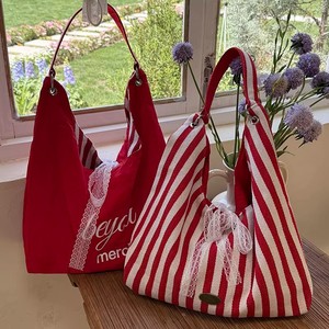 New Striped Canvas Tote <strong>Bag</strong> Women Summer Eco Double Sided Letter Lace Bow Lazy Shopping <strong>Bag</strong> Casual Shoulder Designer Handbag - Product Image 1