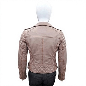 Nabtay Sports Women PU Leather Motorcycle <b>Jacket</b> Asymmetric Zip Padded Shoulder Slim Fit <b>Waterproof</b> Turn-down Collar - Product Image 2