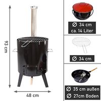 Fourneau à ragoût en acier émaillé de 14 litres, barbecue, grill avec chariot pour utilisation en extérieur