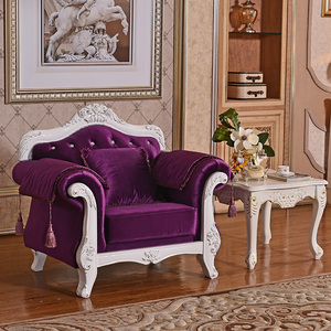 Bộ sofa vải theo phong cách Châu Âu dành cho căn hộ nhỏ hoặc phòng khách biệt thự, có ghế sofa màu Tím Ba chỗ kiểu Pháp. - Product Image 4