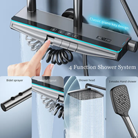 Ensemble de douche LED en chrome poli chaud et froid avec affichage numérique Robinets à vanne en céramique à poignée unique Bain pluie pour salle de bain