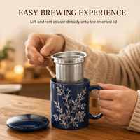Nouvelle arrivée : tasse à thé 11 oz avec infuseur en céramique classique et infuseur et couvercle en acier inoxydable pour thé en feuilles.