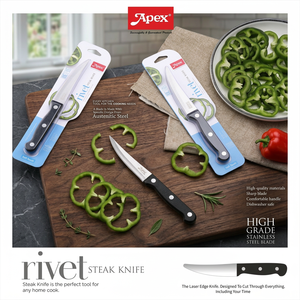 Cuchillo para carne ANAX RIVET de acero inoxidable con borde dentado, para diestros, acabado de alto brillo, mango de plástico, apto para lavavajillas, 23.2x2.8cm - Product Image 2