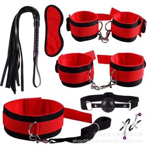 New export style black and red ribbon light fur 7-piece <b>set</b>, alternative sex toy, adult <b>bondage</b> combination <b>set</b>. - Product Image 2