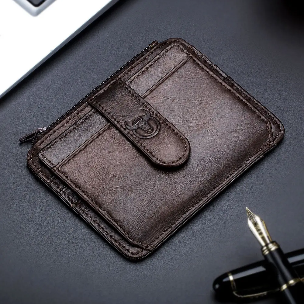 BULLCAPTAIN Genuine Leather RFID Blocking zipper card holder Credit Card Wallet mini slim wallet card & id holders man business