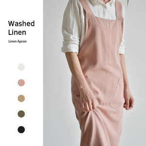 Tablier <span class=keywords><strong>de</strong></span> cuisine sans manches en coton et lin doux, style français, avec logo personnalisé, bretelles croisées, pour femme - Product Image 2