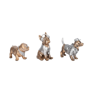 Set di 3 statue decorative in resina di cani per decorazioni per la casa, l'ufficio e il bagno, figurine scultoree con occhiali da sole, cuffie e cappello. - Product Image 2