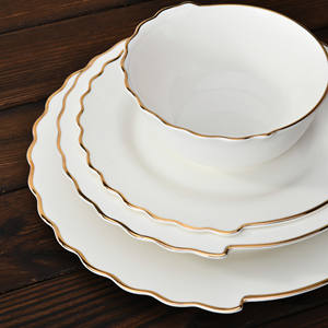 Set alat makan keramik tulang pelek emas, Set peralatan makan mewah Salad dan mangkuk sup porselen untuk makan malam - Product Image 1