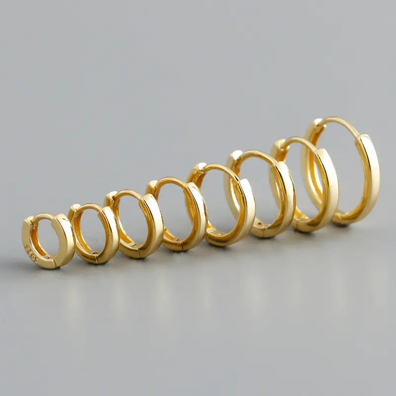 wholesale 925 silver plain simple round hoop earrings 5mm/6mm/7mm/8mm/9mm/14mm gold plated hoop earring for women
